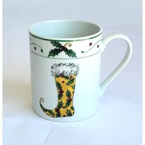 I. Godinger Christmas Yellow Stocking White Fur Mug